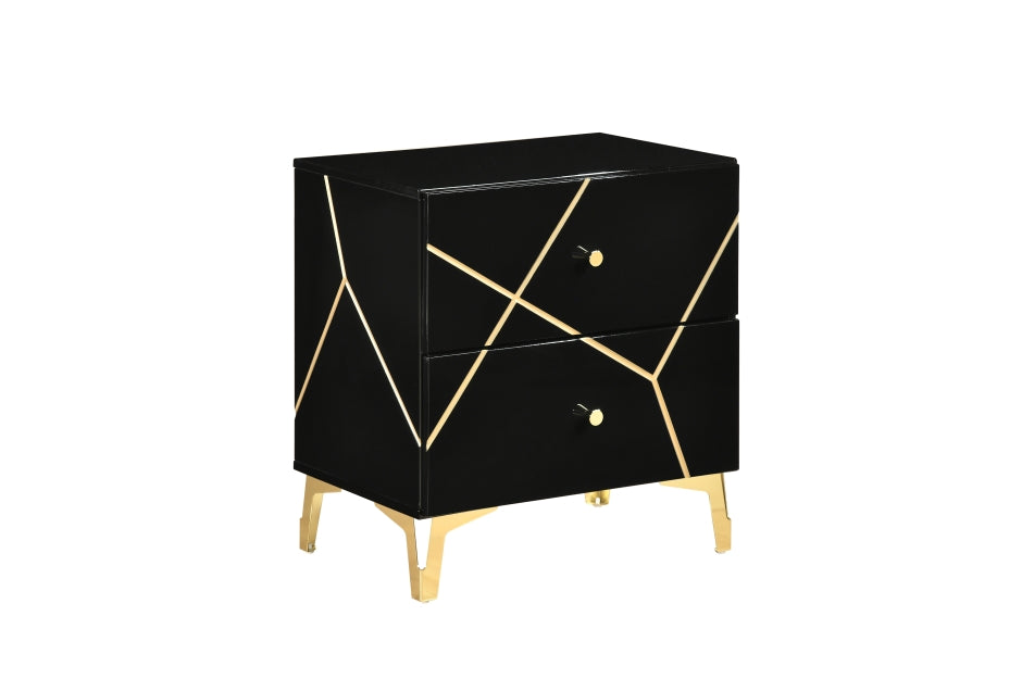 Orlo Black Finish Wood Paneled LED Headboard Modern Geometric Queen Bedroom Set – 2455NBK-4PC