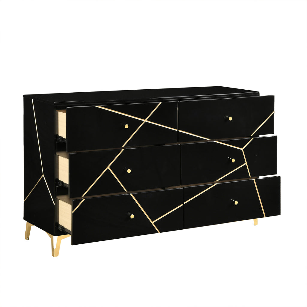 Orlo Black Finish Wood Paneled LED Headboard Modern Geometric Queen Bedroom Set – 2455NBK-4PC