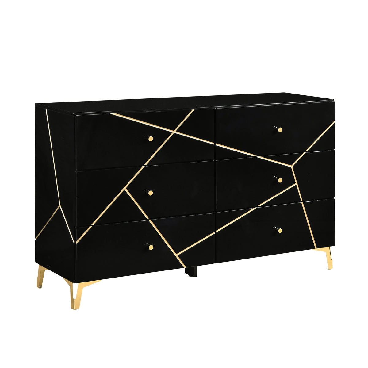Orlo Black Finish Wood Paneled LED Headboard Modern Geometric Queen Bedroom Set – 2455NBK-4PC