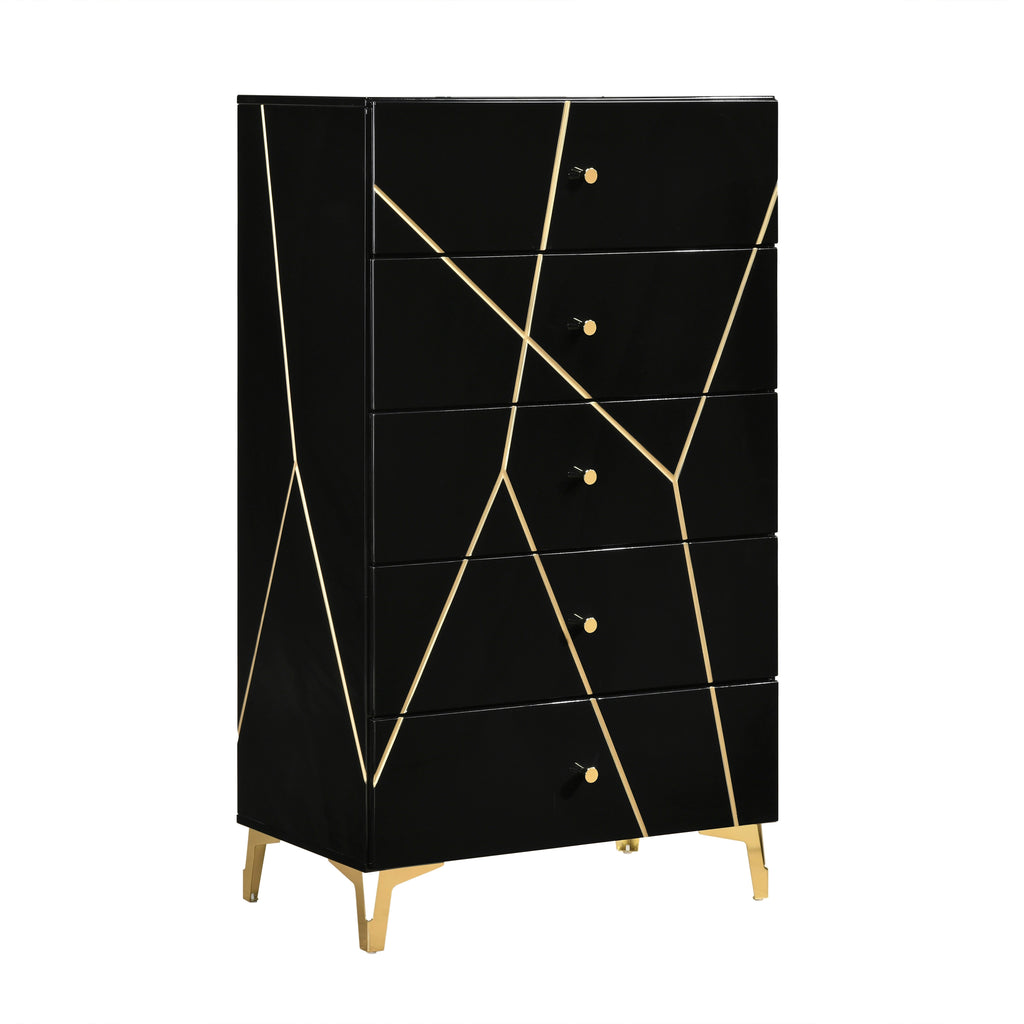 Orlo Black Finish Wood Paneled LED Headboard Modern Geometric Queen Bedroom Set – 2455NBK-4PC
