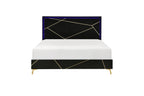 Orlo Black Finish Wood Paneled LED Headboard Modern Geometric Queen Bedroom Set – 2455NBK-4PC