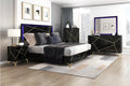 Orlo Black Finish Wood Paneled LED Headboard Modern Geometric Queen Bedroom Set – 2455NBK-4PC