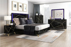 Orlo Black Finish Wood Paneled LED Headboard Modern Geometric Queen Bedroom Set – 2455NBK-4PC
