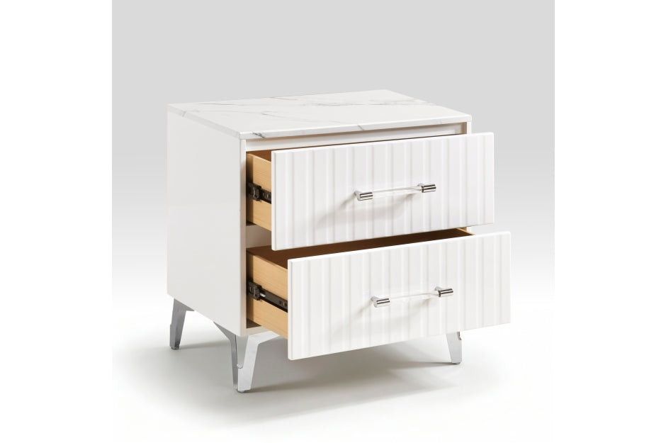 Homelegance 2457-4PC 4 pc Ripple white finish wood LED lighting faux marble accents queen bedroom set