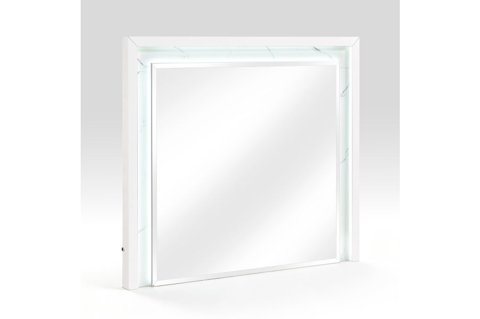 Homelegance 2457-4PC 4 pc Ripple white finish wood LED lighting faux marble accents queen bedroom set