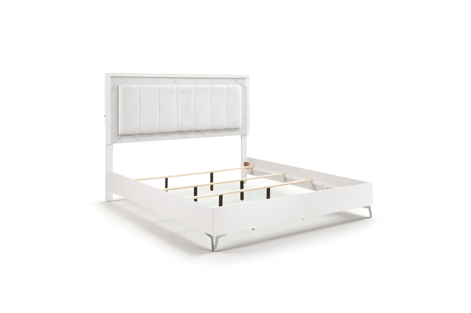 Homelegance 2457-4PC 4 pc Ripple white finish wood LED lighting faux marble accents queen bedroom set