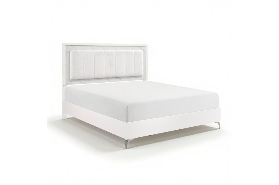 Homelegance 2457-4PC 4 pc Ripple white finish wood LED lighting faux marble accents queen bedroom set