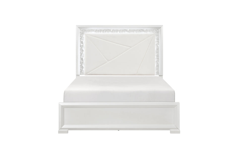 Luna Pearl White Queen Bedroom Set with LED Accent Lighting – 2469-4PC