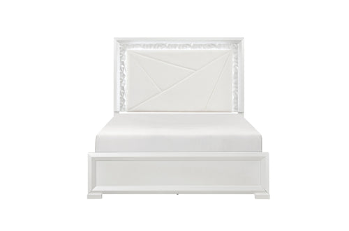 Luna Pearl White Queen Bedroom Set with LED Accent Lighting – 2469-4PC (clearance)