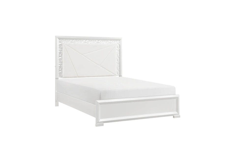 Luna Pearl White Queen Bedroom Set with LED Accent Lighting – 2469-4PC