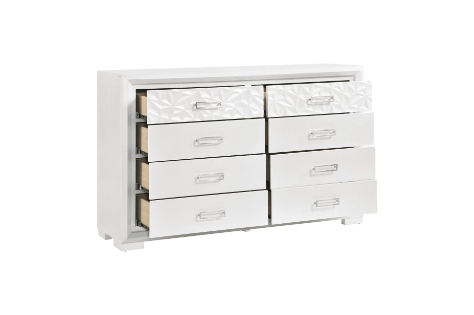 Luna Pearl White Queen Bedroom Set with LED Accent Lighting – 2469-4PC
