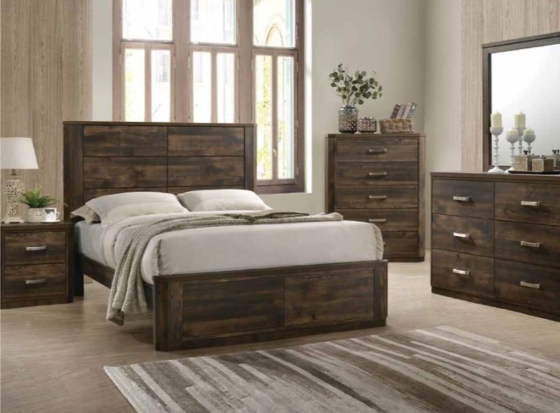 24850-Q Elettra antique walnut finish wood panel queen bed