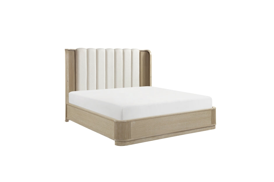 Ribbon Light Brown Oak Queen Bedroom Set with LED Accent Lighting – 2500-4PC