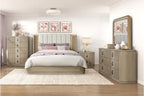 Ribbon Light Brown Oak Queen Bedroom Set with LED Accent Lighting – 2500-4PC