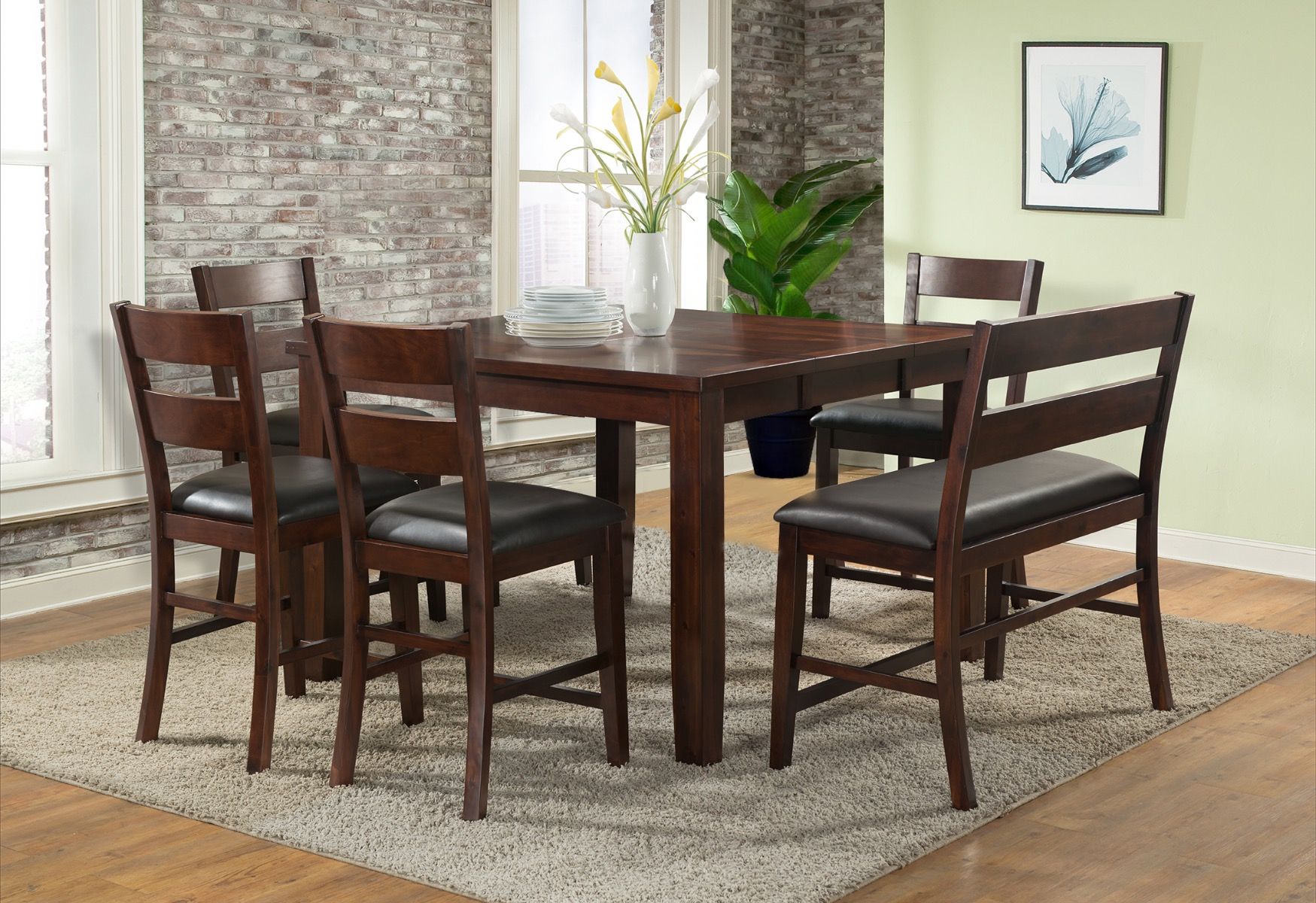 Viola Heights Cappuccino Finish Counter Height Pub Dining Table Set 6-Pc – VH-2500-6PC