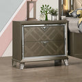 25323 Skylar metallic dark champagne finish wood mirrored trim acrylic legs 2 drawer nightstand