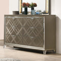 25325 Skylar metallic dark champagne finish wood mirrored trim acrylic legs 6 drawer bedroom dresser