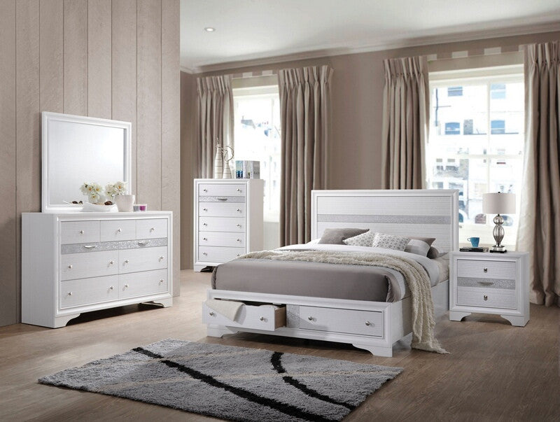 Acme 25770Q 4 pc Rosdorf park naima white finish wood underbed drawers queen platform bed set