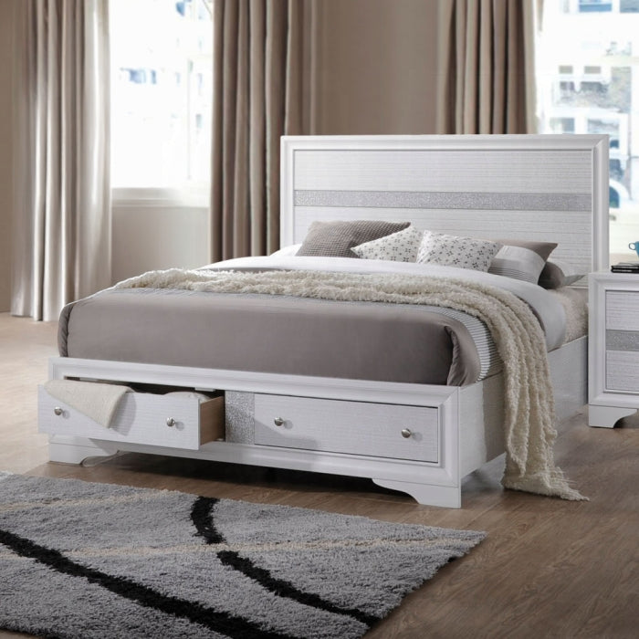 Acme 25770Q 4 pc Rosdorf park naima white finish wood underbed drawers queen platform bed set