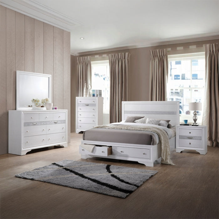 Acme 25770Q 4 pc Rosdorf park naima white finish wood underbed drawers queen platform bed set