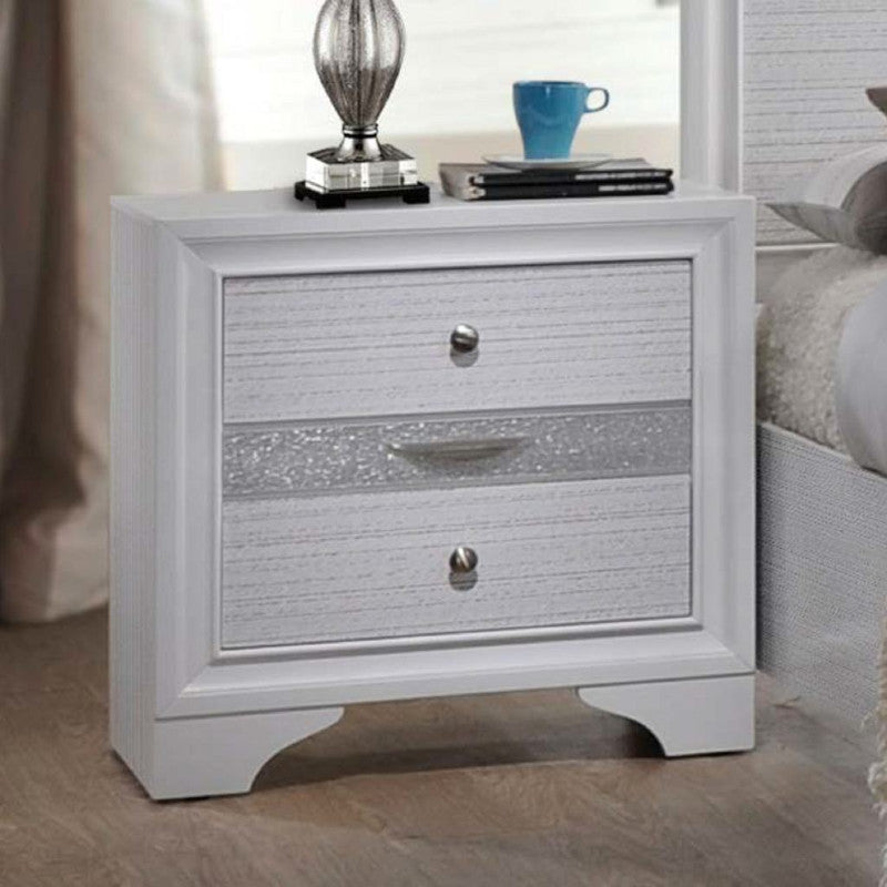 Acme 25773 Naima white finish wood 2 drawer nightstand bed side end table