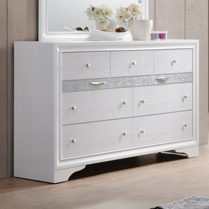 Acme 25775 Naima white finish wood shimmering silver accent 9 drawer bedroom dresser