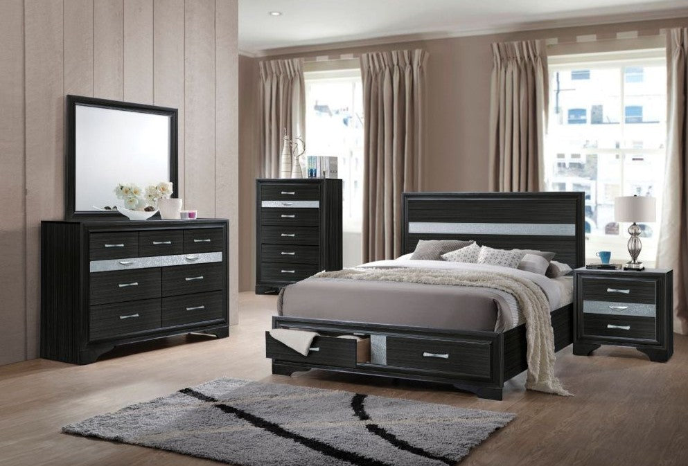Acme 25900 4 pc Rosdorf Park Naima black finish wood panel queen bedroom set