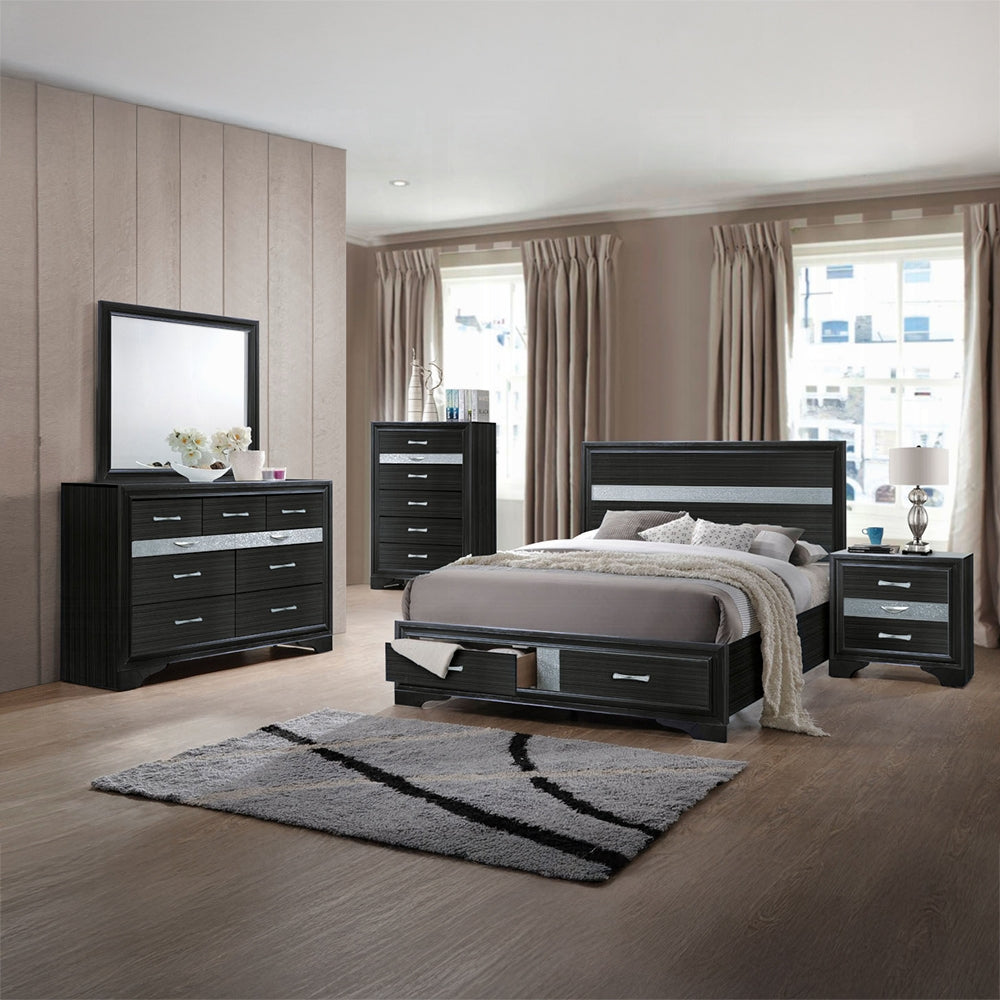 Acme 25900 4 pc Rosdorf Park Naima black finish wood panel queen bedroom set