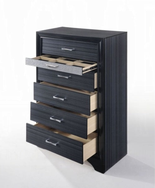 Acme 25906 Naima black finish wood shimmering silver accent 6 drawer tall chest