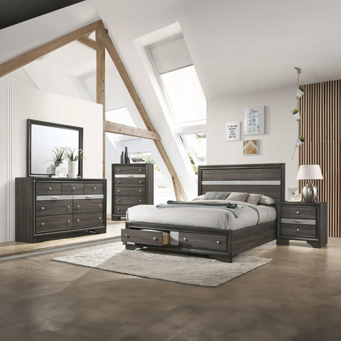 Acme 25970 4 pc Rosdorf park Naima gray finish wood panel queen bedroom set