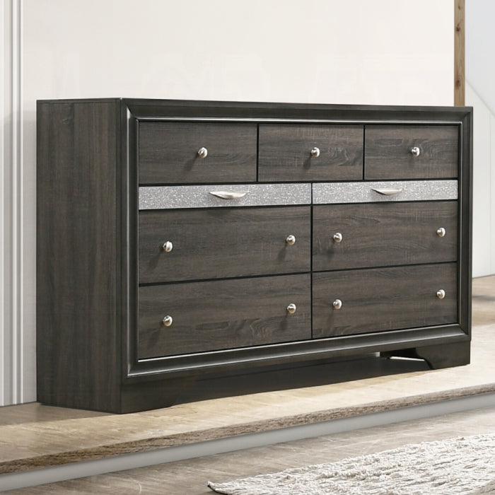 Naima Gray Finish Wood Sparkling Acrylic Panel 9-Drawer Dresser – 25975