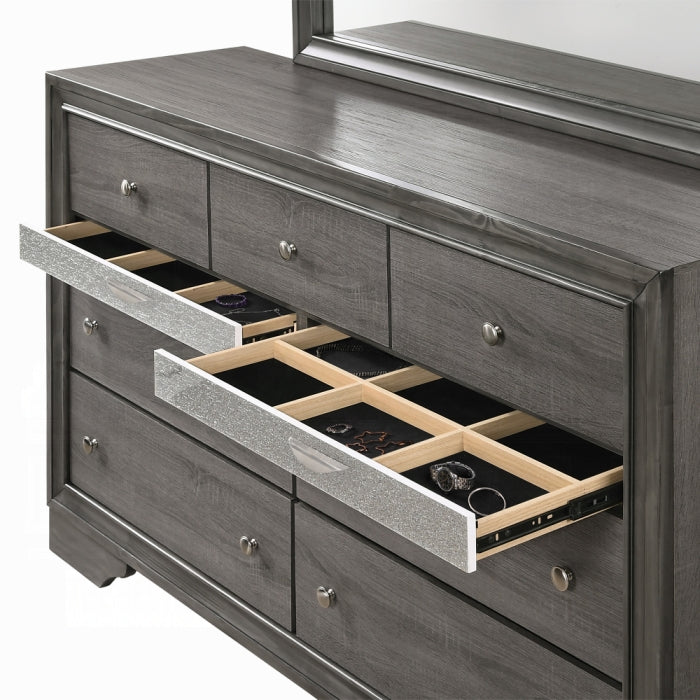 Acme 25970 4 pc Rosdorf park Naima gray finish wood panel queen bedroom set