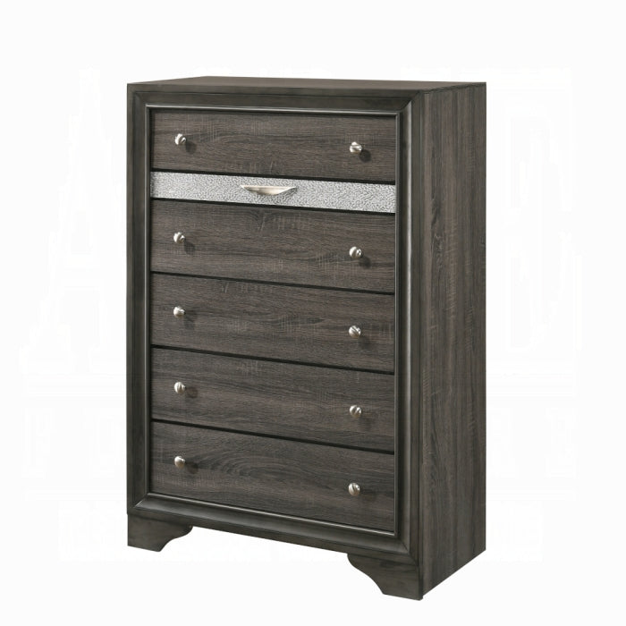 Acme 25976 Naima gray finish wood sparking acrylic panel 6 drawer tall chest