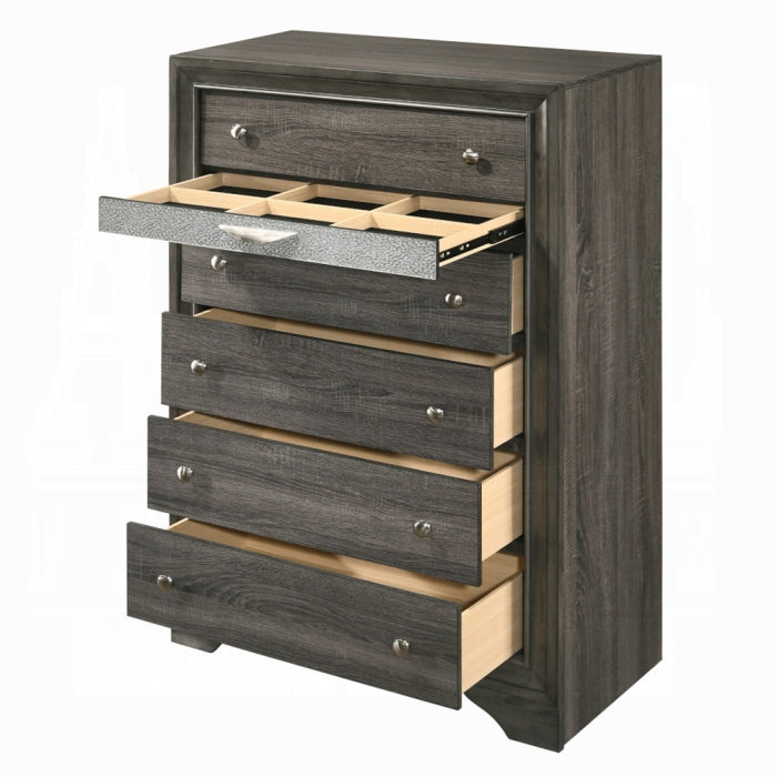 Naima Gray Finish Wood Sparkling Acrylic Panel 6-Drawer Tall Chest – 25976