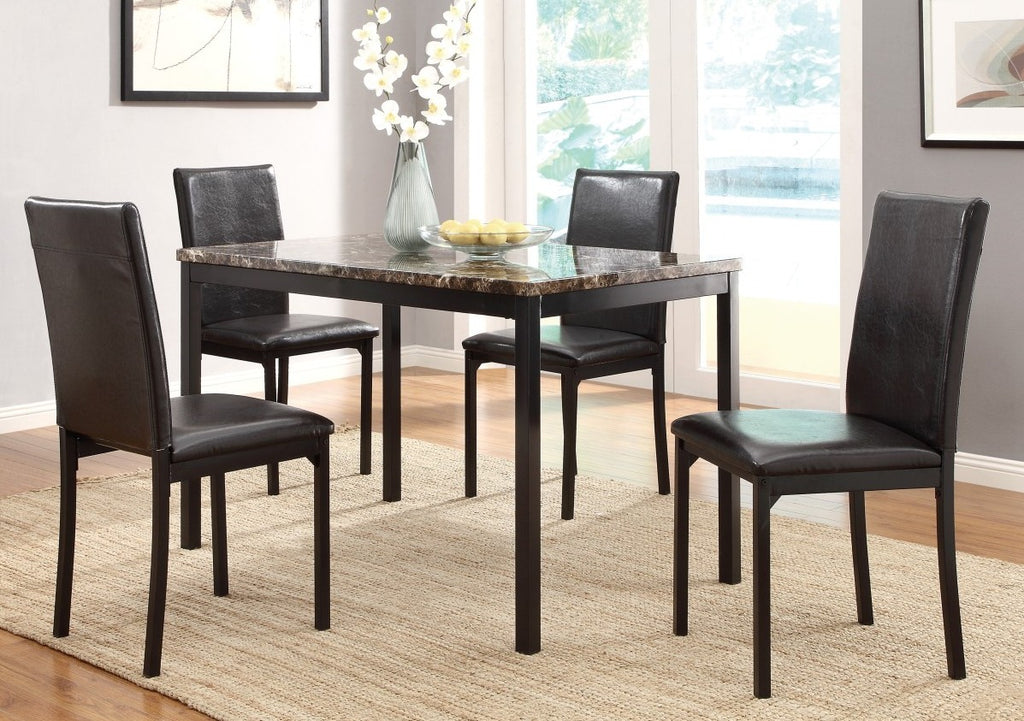 Homelegance 2601-48-5PC 5 pc Tempe black finish frame brown faux marble dining table set
