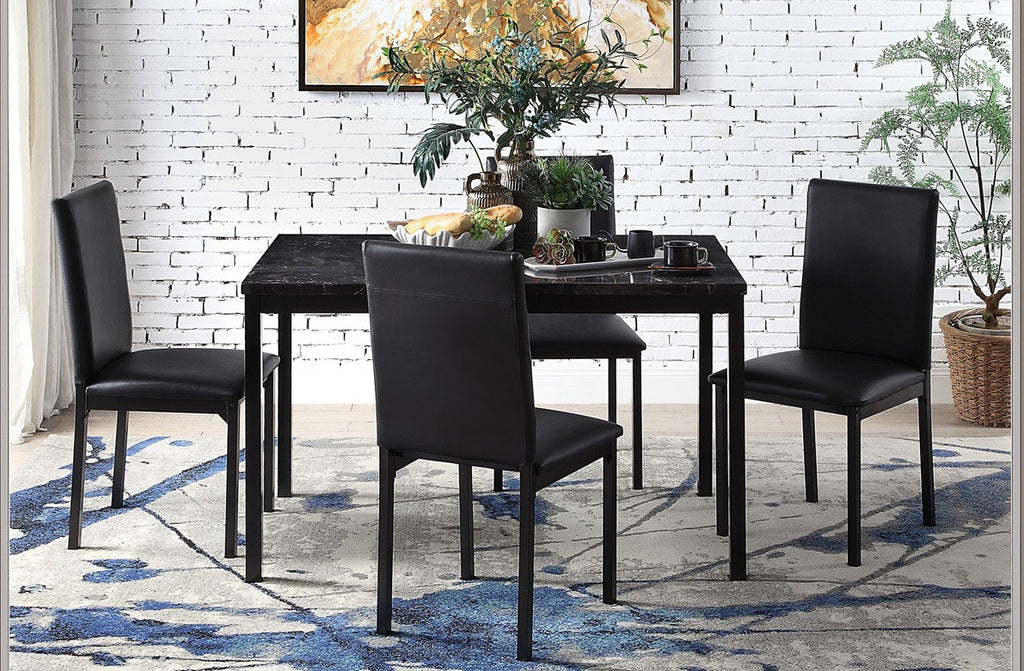Homelegance 2601BK-48-5PC 5 pc Tempe black finish faux marble dining table set