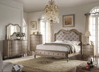 Acme 26050Q 4 pc chelmsford antique taupe finish wood beige fabric tufted queen bedroom set