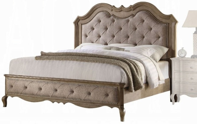 Acme 26050Q 4 pc chelmsford antique taupe finish wood beige fabric tufted queen bedroom set