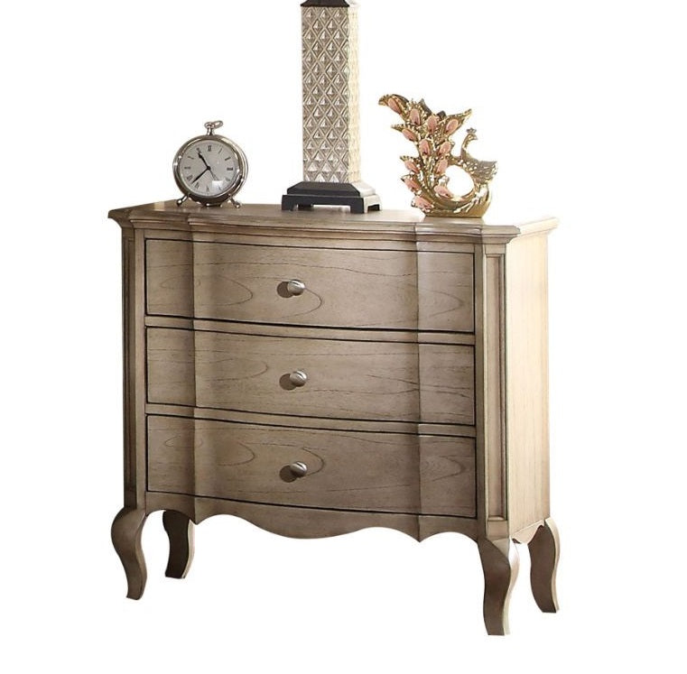 Acme 26053 Chelmsford antique taupe finish wood 3 drawer 30" bed side nightstand