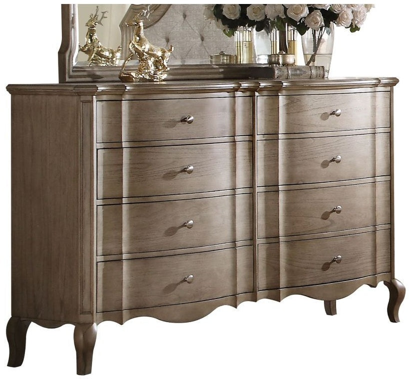 Acme 26050Q 4 pc chelmsford antique taupe finish wood beige fabric tufted queen bedroom set