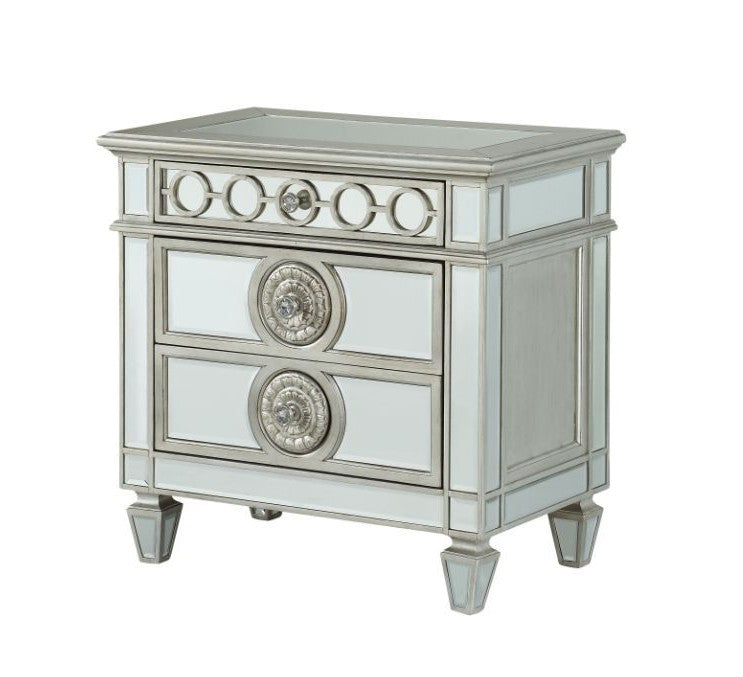 Acme 26153 Rosdorf park hallmark varian silver and mirror finish wood 2 drawer nightstand