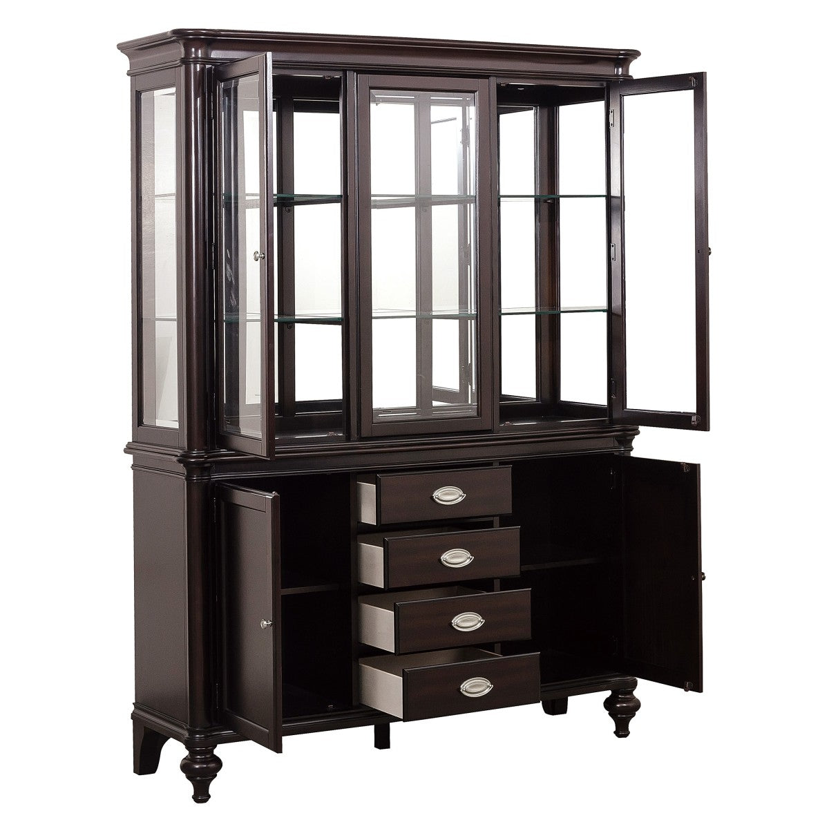 Homelegance 2615DC-50 Marston dark cherry finish wood curio cabinet hutch and buffet