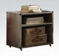Acme 26218 Brancaster Aluminum finish metal nightstand with nail head trim accents and USB power pack