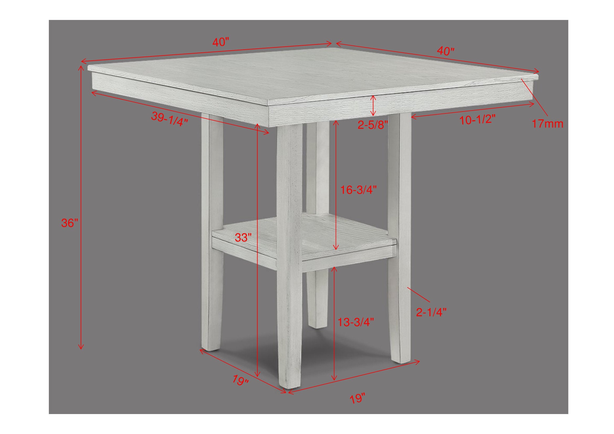 2631SET-DW 5 pc Lester driftwood finish wood counter height 40" x 40" dining table set