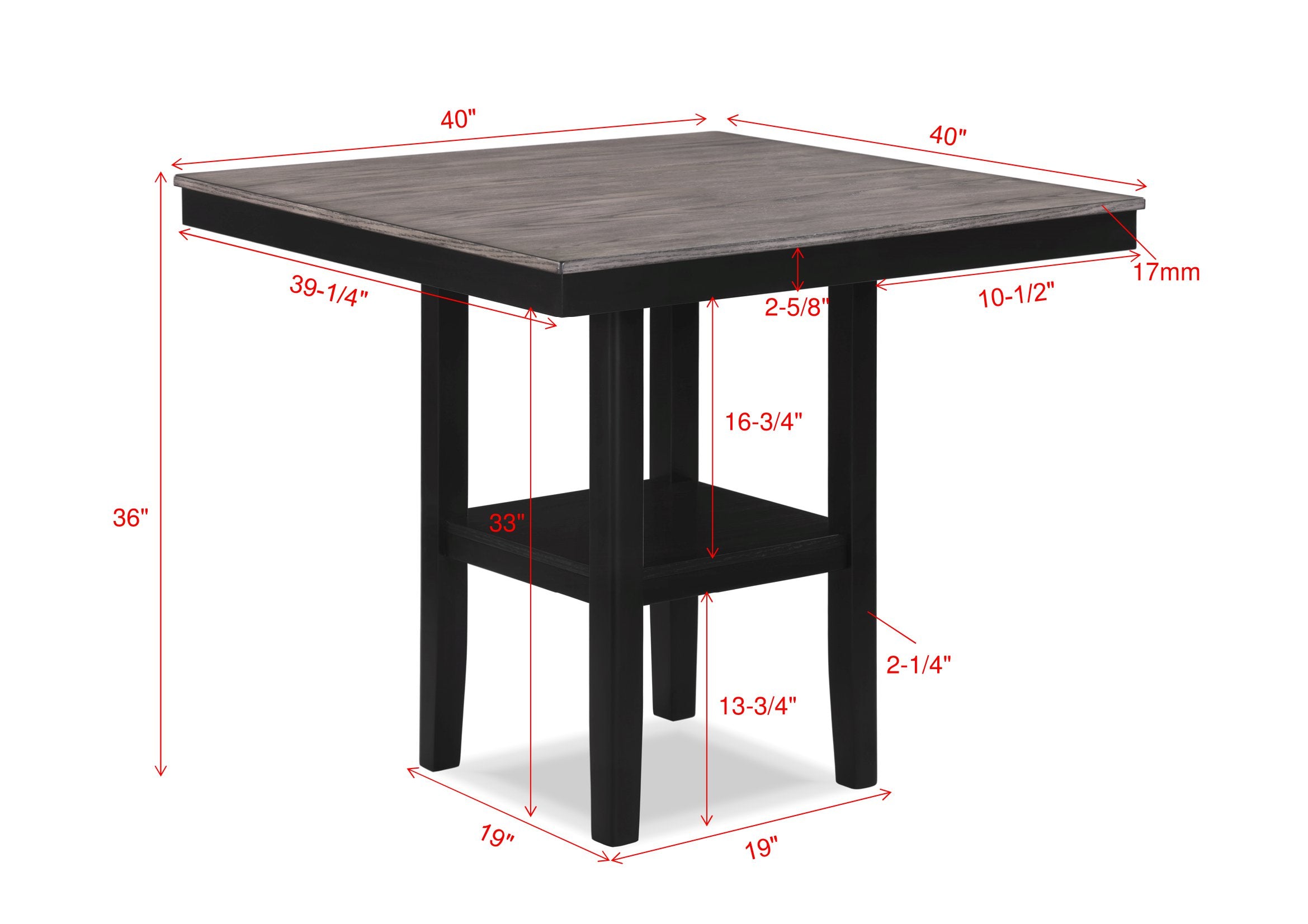 2631SET-LG 5 pc Lester two tone grey finish wood counter height 40" x 40" dining table set