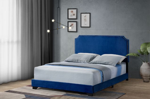 Acme 26760Q Latitude run Haemon blue fabric upholstered queen bed frame set