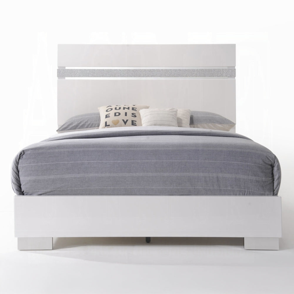 Acme 26770Q 4 pc Naima II white high gloss finish wood sparkling acrylic panel queen bedroom set