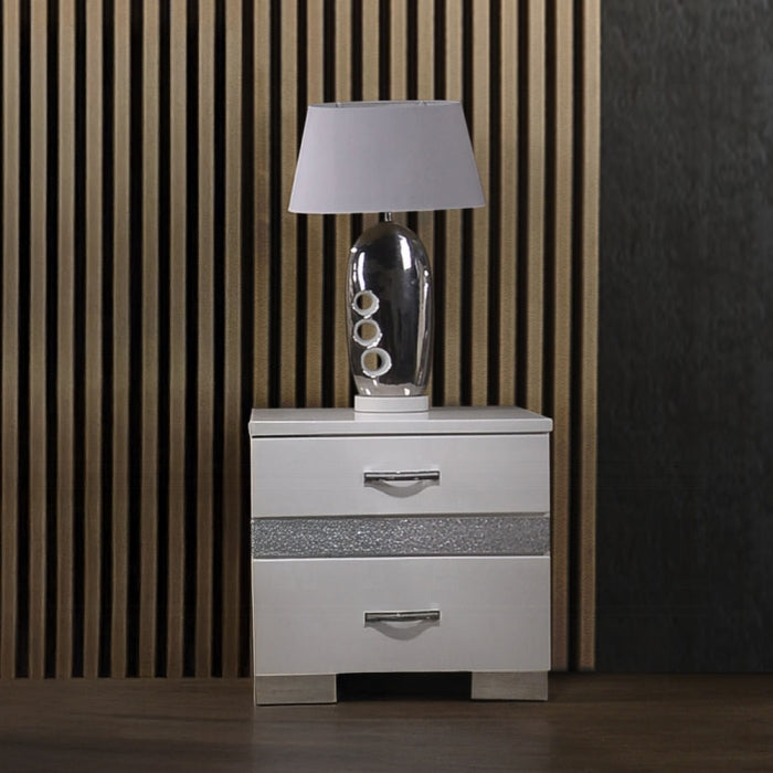 Acme 26770Q 4 pc Naima II white high gloss finish wood sparkling acrylic panel queen bedroom set