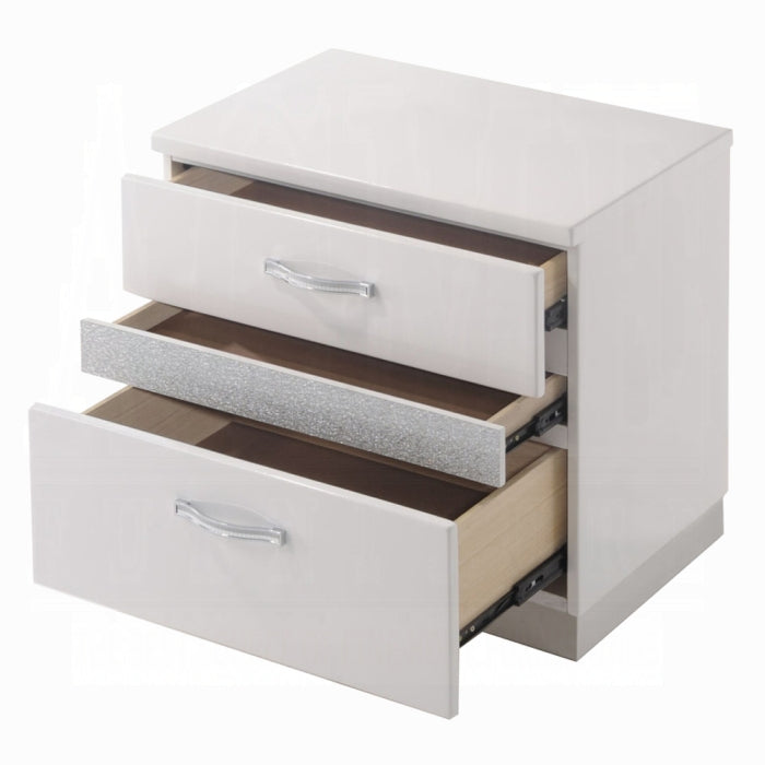 Acme 26770Q 4 pc Naima II white high gloss finish wood sparkling acrylic panel queen bedroom set