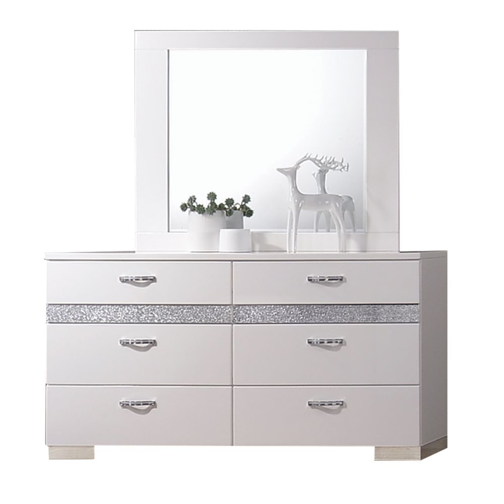 Acme 26770Q 4 pc Naima II white high gloss finish wood sparkling acrylic panel queen bedroom set